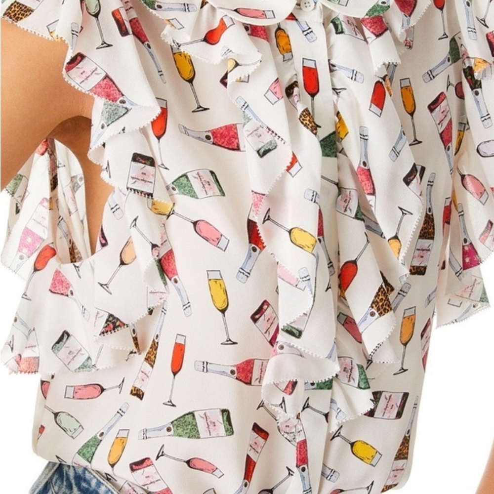 Alice & Olivia Weekend Toast Ruffle Champagne Wine Silk Blouse